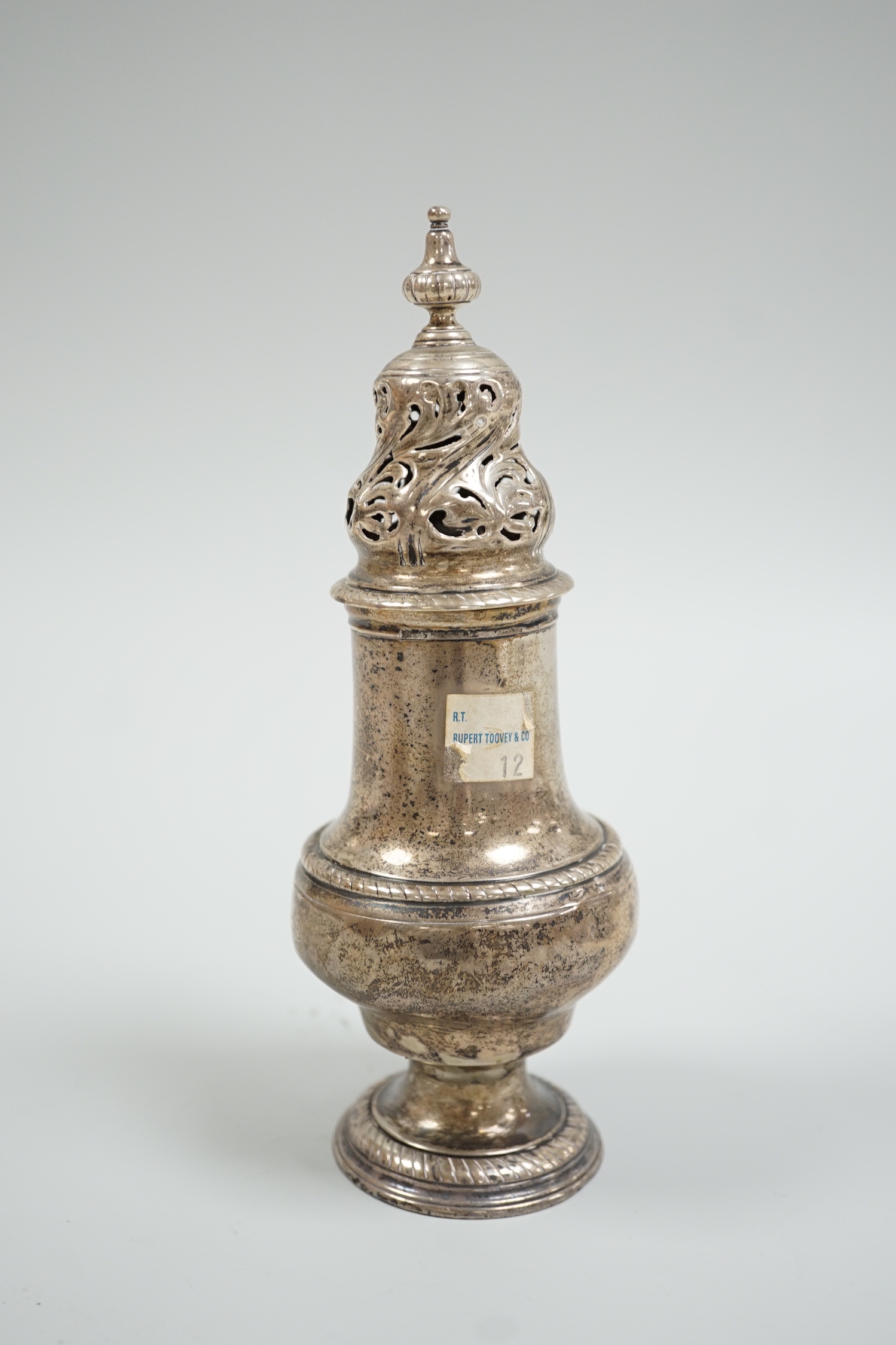A George III silver baluster sugar caster, T & J Daniell, London, 1772, 18.7cm, 8.2oz.